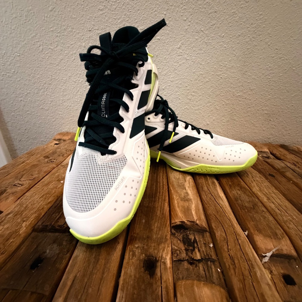 Adidas Adizero Ubersonic 4 Size 10.5 White Green Yellow Tennis Shoes JR2714
